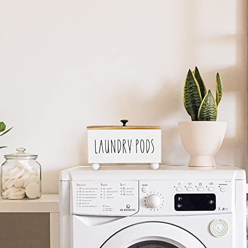 Laundry Pods Container, Farmhouse Laundry Pod Holder, Rustic Laundry Detergent Storage Organizer Box, Wooden Pods Caddy With Lid For Laundry Room Accessories Organization Decor Dispenser #TOP2