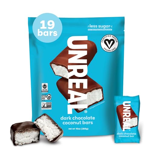UNREAL Dark Chocolate Coconut Bars | Vegan, 3g Sugar, & 3 Simple Ingredients | Non-GMO, Gluten Free, & Fair Trade | 10oz Bag