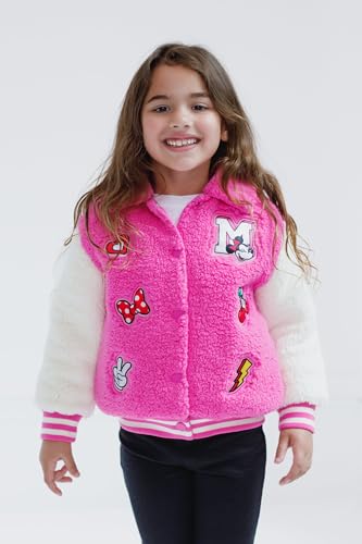 Disney Minnie Mouse Girls Varsity Faux Fur Sherpa Jacket Toddler to Big Kid Sizes (2T - 14-16)2