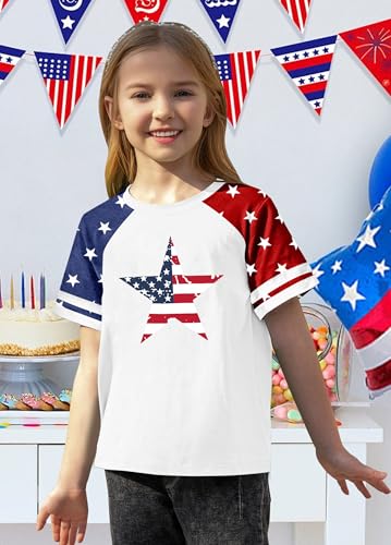 Image of CAZYCHILD Girls 4th of July USA Shirt American Flag Patriotic T-Shirt Independence Day Outfit for Kids 5-14Years