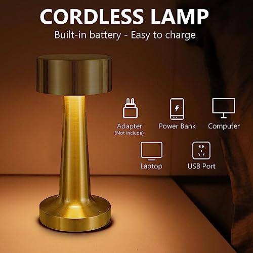 Image of XERGY LED Metal Lamp with Rechargable Battery Touch,3 Colors Stepless Dimming, 800MAH Rechargeable Battery Operated, Restaurant,Night Light for Kids Nursery,Nightstand (Gold)