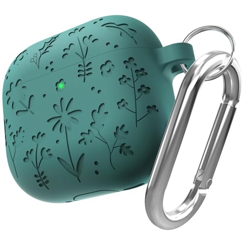 Image of New Engraved Soft Silicone Case Compatible with Apple AirPods 4 Generation (2024) with Keychain, Full 360 Protection Dust-Proof Shockproof Case Cover (Cover Only) (Forest Green)