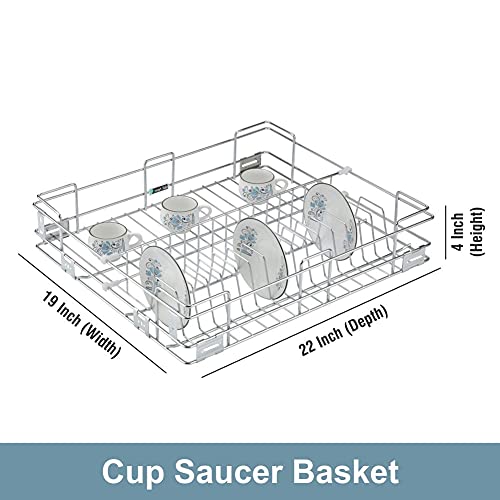 Image of SmartSlide Stainless Steel Basket (19 x 22 x 4 Inch Cup Saucer Basket) for Modular Kitchen /Cutlery Tray for Kitchen Drawer /Plate Basket /Kitchen Rack /Utensil Holder for Kitchen