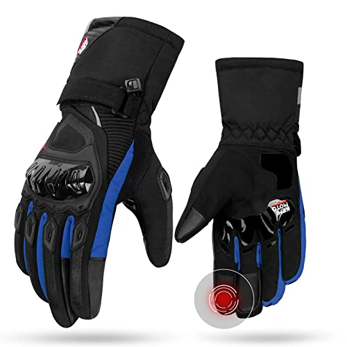 ISSYZONE 2KP CE Gants de Moto Hiver Homologués, Gants à Trois Doigts Écran Tactile Imperméable, Protection Legère et Chaude, VTT, Activités en Plein air Femme et Homme Gants Tactiques Bleu L Cover