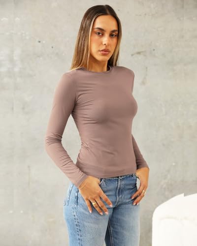 Image of Abardsion Women's Slim Lightweigh Long Sleeve T Shirts | Fall Clothes 2026 Casual Basic Crewneck Going Out Crop Tops Y2K