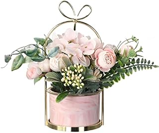 Veryhome Artificial Flowers Hydrangea Chrysanthemum Potted Fake Flowers Hanging Potted Plants For Home Living Room Office Party Decoration  Hydrangea Potted-Pink 