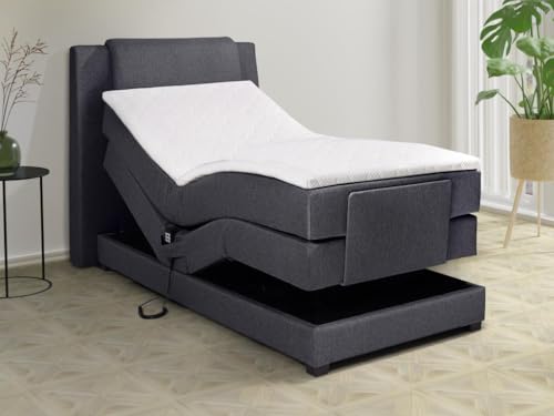 Vente-unique-Pack boxspring cabecero + somieres articulados eléctricos + colchones + cubrecolchón Castel de Palacio - 100x200cm - Tela Antracita