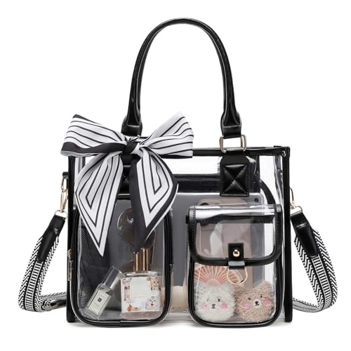 Image of Clear Tote Bag 12x12x6 Thick PVC clear bags for Stadium Events Transparent Bag for Sports Events,Concert,Work & Beach