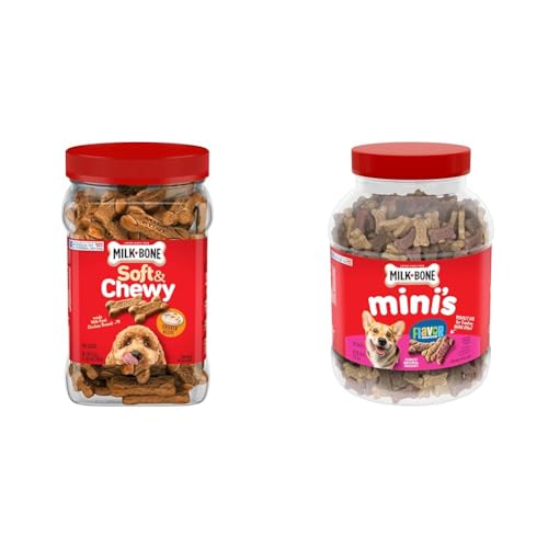 Milk-Bone Dog Treats Bundle: Soft & Chewy Chicken 25 Ounce + Flavor Snacks Mini's Dog Biscuits 36 Ounce