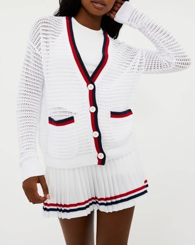 Image of LifeShe Women's Crochet Cardigan Sweaters Lightweight Knitted Long Sleeve Hollow Out Preppy Beach Cover Up White