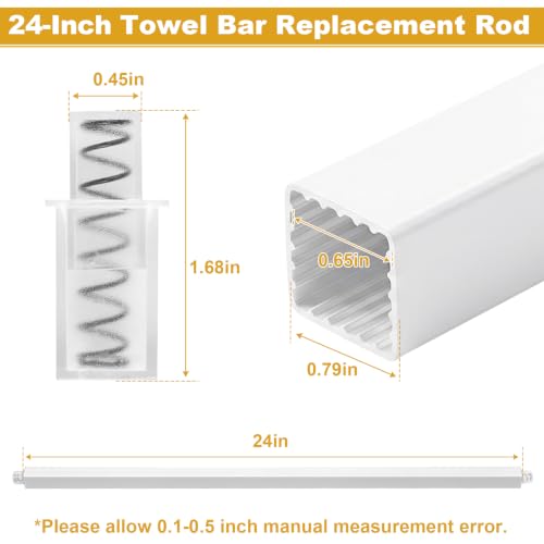 Image of Showingo Towel Bar Replacement Rod 24 Inches Adjustable Spring End Wall Mount Replacement Towel Bar for Ceramic Holder Bathroom Kitchen Towels Bars Storage (White Towel Holder) (2PCS)