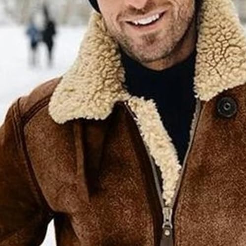 Men Big Lapel Faux Fur Coat Vintage Zip up Padded Jacket with Pocket Winter Solid Warm Cozy Overcoat3