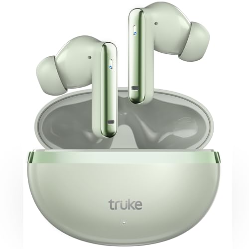 Image of truke Q1 Lite True Wireless in Ear Earbuds, 48H Playtime Ear Buds, Crystal-Clear Calls, Fast Charging, Elegant Royal Design, Bluetooth 5.4, Noise Cancellation, Gaming Mode (Mint Green)