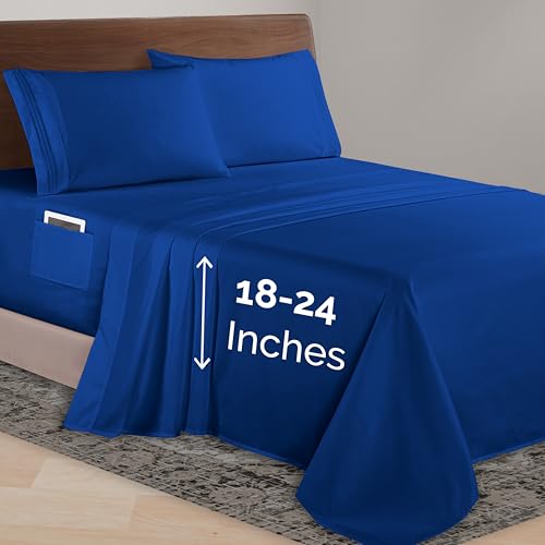 Elegant Comfort Luxurious 1500 Premium Hotel Quality Microfiber 4-Piece Sheet Set, 18-24 Inches Deep - Extra Deep Pocket Sheets - Ultra Soft 4PC Deep Pocket Sheets, Full, Royal Blue