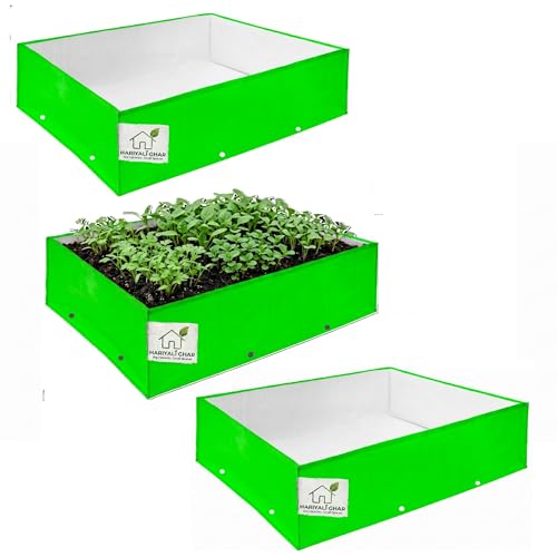 Image of HDPE Square Grow Bags 24x12x9 Inch 260 GSM UV Protected Green Planters for Terrace, Balcony & Vegetable Gardening Pack of 3