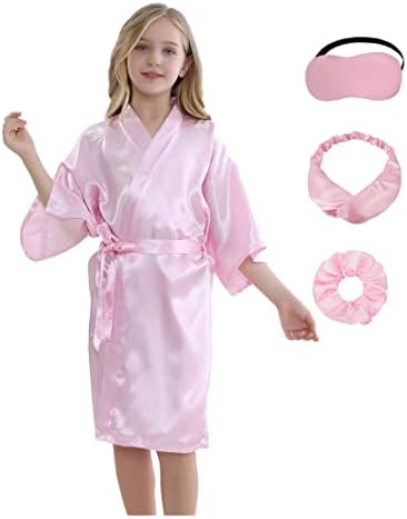 Kids Girls Robes Silky Satin Knee-length Kimono Robe for Birthday Spa Bridal Party Flower Girl Sleepwear
