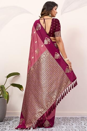 Image of SGF11 Women's Kanjivaram Pure Soft Silk Saree With Unstitched Blouse Piece