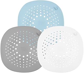 suchkawe 3 PCS Shower Drain Covers with Sucker, Silicone Tube Drain Hair Catcher Stopper Rubber Foldable Sink Filter Drain Strainer for Home Bathroom Bathtub Kitchen(White, Gray, Blue)
