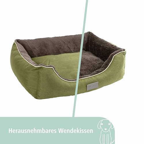Kerbl Pet Kuschelbett Samuel, Hundebett, Katzenbett, grün, dunkelgrau, 50x40x15cm, Polyester, Hunde, herausnehmbares Wendekissen, waschbar bei 30°C
