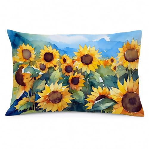Caroline's Treasures DAC1610PILLOWCASE Sunflowers in Watercolor Fabric Standard Pillowcase Lightweight Super Soft Easy Care Decorative Artwork Pillowcase, Standard