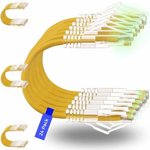 Image of Rapink Patch Cables Cat6 / Cat6a 5ft (24 Pack) Slim, Cat6a Ethernet Patch Cable 50G Support, Snagless Cat 6 Patch Cable for Patch Panel to Switch, Flexiable Cat6 Ethernet Cable Yellow