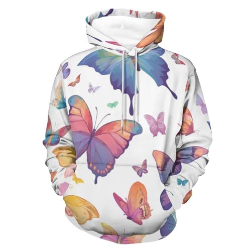 Sweat à capuche papillon rose bleu pour homme et femme taille S