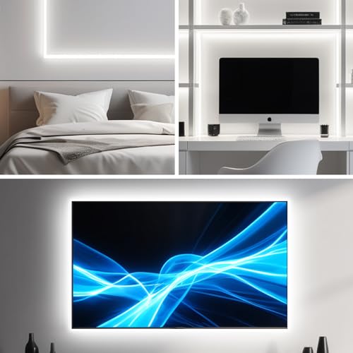 Image of iNextStation 16.4FT 6000K White COB LED Strip Light DC12V with Power Plug | CRI 93+ Dimmable LED Light Strip, 8mm Width LED Tape Lights, LED Lights for TV Backlight, Bedroom, Home Lighting, Party Decor