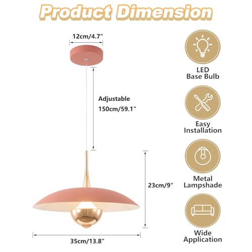 Image of Modern LED Hanging Lamp Mini Indoor Ceiling Light with Pink Shade Bedside Gold Pendant Light for Kitchen Bedroom Hallway