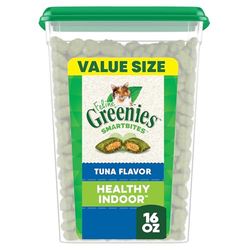 Greenies Feline Smartbites Healthy Indoor Cat Treats, Tuna Flavor, 16 oz. Tub