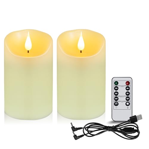Koelaa Pack de 2 Velas LED Recargables USB con Control Remoto - Velas sin Llama para Decoración de Hogar, Navidad, Bodas y Eventos - Carga por USB, Duraderas y Seguras-7.5 * 12.5cm