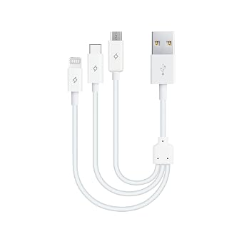 ttec Alumicable Mini Trio Lightning Micro USB 30cm Charging Cable, White