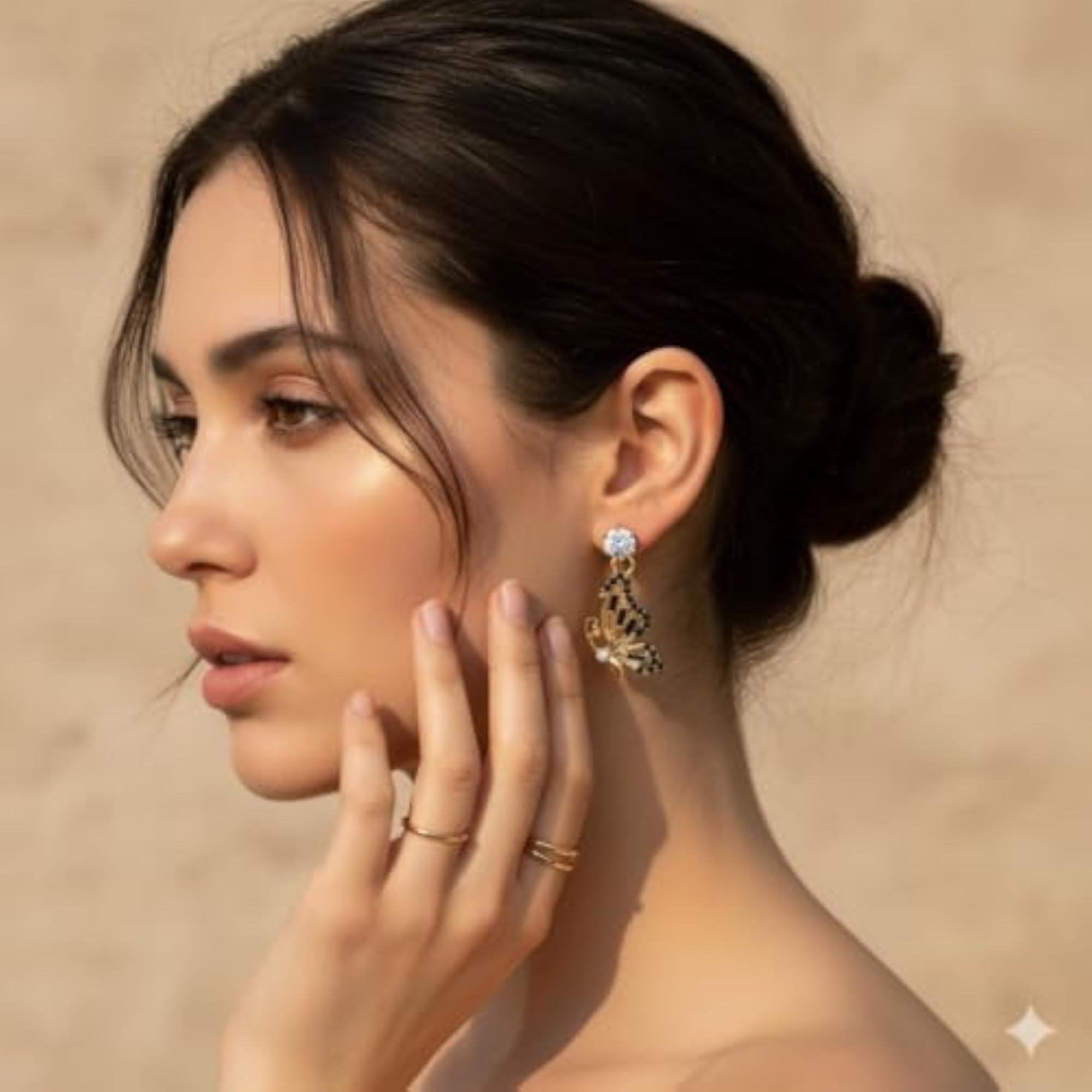 Rose Gold Butterfly Dangle Huggie Hoop Earrings for Women