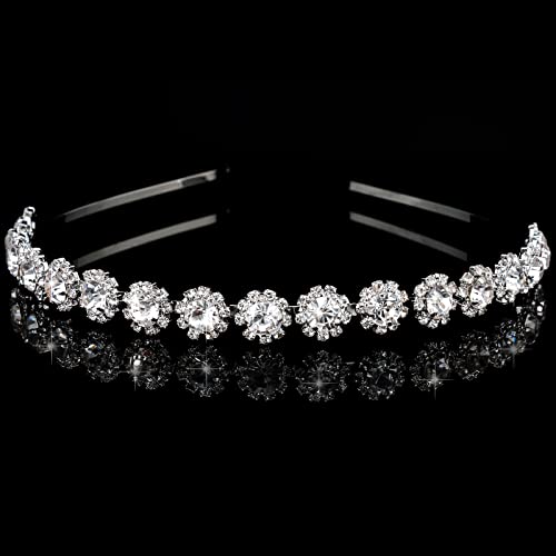 Wecoe 1 Pc Silver Headband Rhinestone Headband Women Girls Wedding Flower Girl Bride Headpieces Sparkly Crystal Diamond Metal Headband Crown Tiara Formal Hair Accessories for Women Girls Holiday Gift