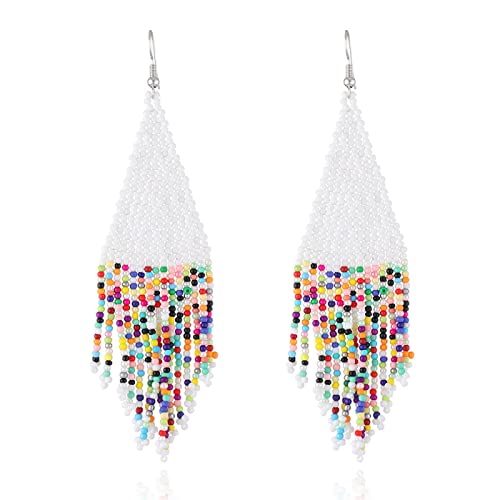 CECE&COLE Boucles d'oreilles À Pampilles Longues en Perles,Boucles d'oreilles Pendantes en Perles Colorées Boho,Boucles d'oreilles Lustre en Perles De...
