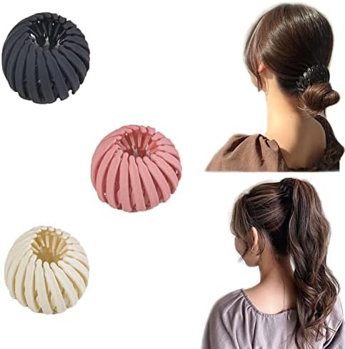 Bird Nest Magic Hair Clip,3 Pcs Lazy Bird's Nest Plate Hairpin,Women and Girls Hair Bun Fixing Hair Claws Retro Retractable Ponytail Braid Fixer Hair Snaps