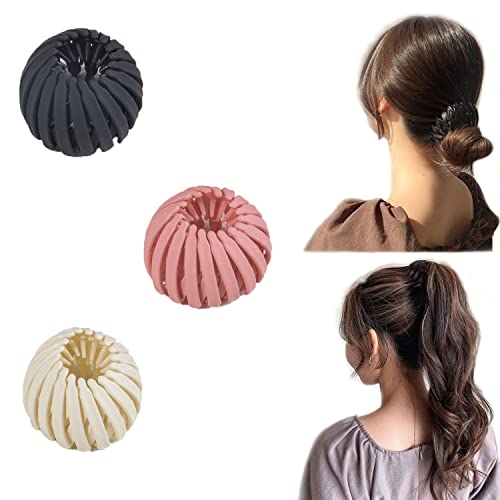 Bird Nest Magic Hair Clip,3 Pcs Lazy Bird's Nest Plate Hairpin,Women And Girls Hair Bun Fixing Hair Claws Retro Retractable Ponytail Braid Fixer Hair Snaps #TOP25