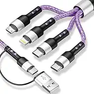 Stocking Stuffers-4 in 2 Multi Charging Cable with Dual USB C, IP & Micro USB, Chargers for Multiple Devices, USB A/C Cables for iPhone 17-11, Android, iPad, Charging & Data Sync, 1Pack-5FT