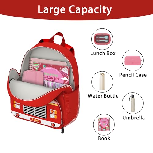 Image of Fire Engine Toddler Backpack for Little Kids Water Resistance Kindergarten Preschool Bags Children Schoolbag Cute 3D Animal Cartoon Backpacks Gifts for Baby Boys Girls
