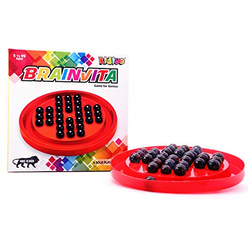 Kidivo Colourful Brainvita Game for Kids Age 5+ | Senior Solitaire Board Game with 32 Marbles | Single Player Mind Challenging Puzzle Game | Toy Birthday Gift for Boys, Kids, Child & Girls | Pack of 1