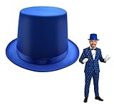 Nicky Bigs Novelties Steampunk Accessories Mens Large Top Hat Tall Blue Satin Regency Hat for Circus Ringmaster Victorian Roaring 20s Magician Formal, Costume Tuxedo Deluxe High Crown