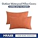 MIULEE Pack of 2 Decorative Outdoor Solid Waterproof Throw Pillow Covers Faux Linen Garden Farmhouse Cushion Cases for Summer Patio Tent Balcony Couch Sofa 20x12 Inch Orange