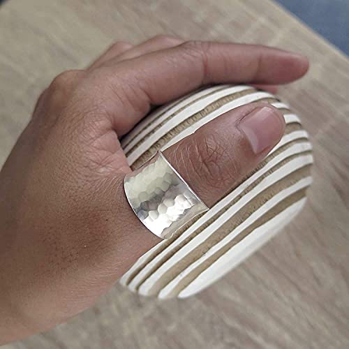 Generic Hammered Sterling Silver Handmade Wide Band Ring thumb #6
