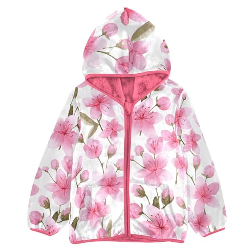 OTVEE Spring Pink Cherry Flowers Kids Hoodie Jacket Fall Spring Full Zip Warm Outwear Coat