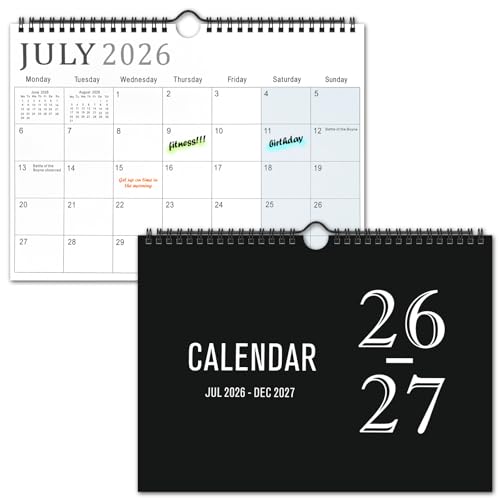 Calendar 2026-2027 18 Month Wall Calendar from Jul.2026-Dec.2027 30 x 21 cm