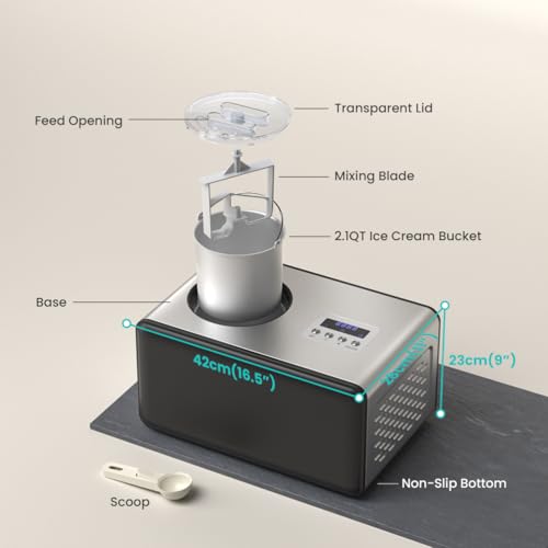 Acmeenjoy Eismaschine mit Kompressor 2L, Eismaschine Selbstkühlend Edelstahl 150W, mit Entnehmbarem Eisbehälter, inkl. Rezeptheft und Eisportionierer – Bild 5