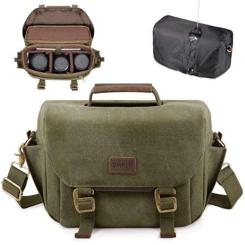 Bolso cámara DSLR de lona impermeable verde miniatura 1