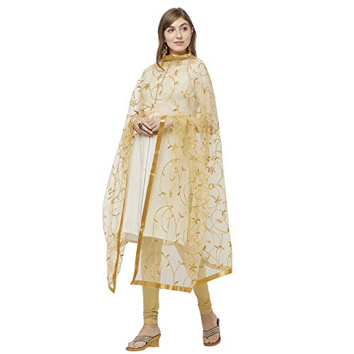 Woman's Embroidered Gold Net Dupatta4