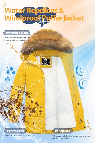 Image of CREATMO US Boy's Sherpa Long Parka Winter Coat Thicken Water Repellent Puffer Jacket With Removable Faux Fur Hood