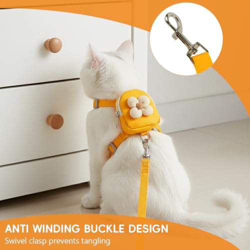 Image of Qpets Cat Harness with Leash, Adjustable Size Floral Flower Pet Belt Mini Zipper Pouch & Cute Yellow Flower Accent, for 4-10kg Small Dogs Cats (Yellow, (M, Chest 26-42cm, Neck 20-32cm)