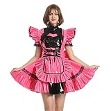 SS2WA Women Sissy Maid PVC Lockable Pink Dress Two Ways Wear Long or Short Sleeves Crossdress (Large)